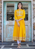 Kaajh Women's Rayon Printed Yellow Side Slit Long Ethnic Dress - Distacart