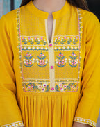 Kaajh Women's Rayon Printed Yellow Side Slit Long Ethnic Dress - Distacart