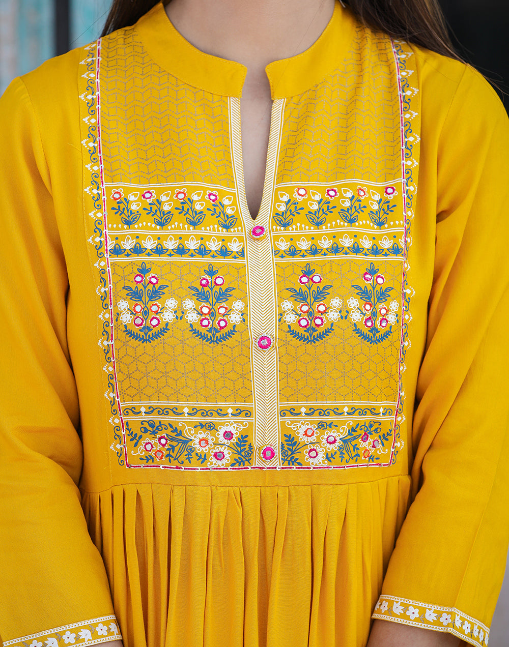 Kaajh Women's Rayon Printed Yellow Side Slit Long Ethnic Dress - Distacart