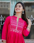 Kaajh Women's Rayon Printed Pink Side Slit Long Ethnic Dress - Distacart