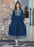 Kaajh Women's Rayon Printed Teal Side Slit Long Ethnic Dress - Distacart