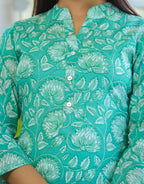 Kaajh Woman's Pastel Green Floral Print Cotton Casual Kurta - Distacart