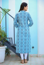Kaajh Woman's Sky Blue Ethnic Print Casual Kurta - Distacart