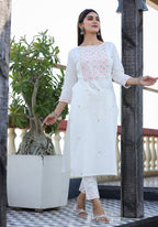 Kaajh Women's White Embroidered Cotton Kurta Pant Set - Distacart