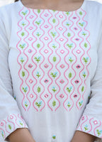 Kaajh Women's White Embroidered Cotton Kurta Pant Set - Distacart
