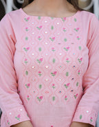 Kaajh Women's Peach Embroidered Cotton Kurta Pant Set - Distacart
