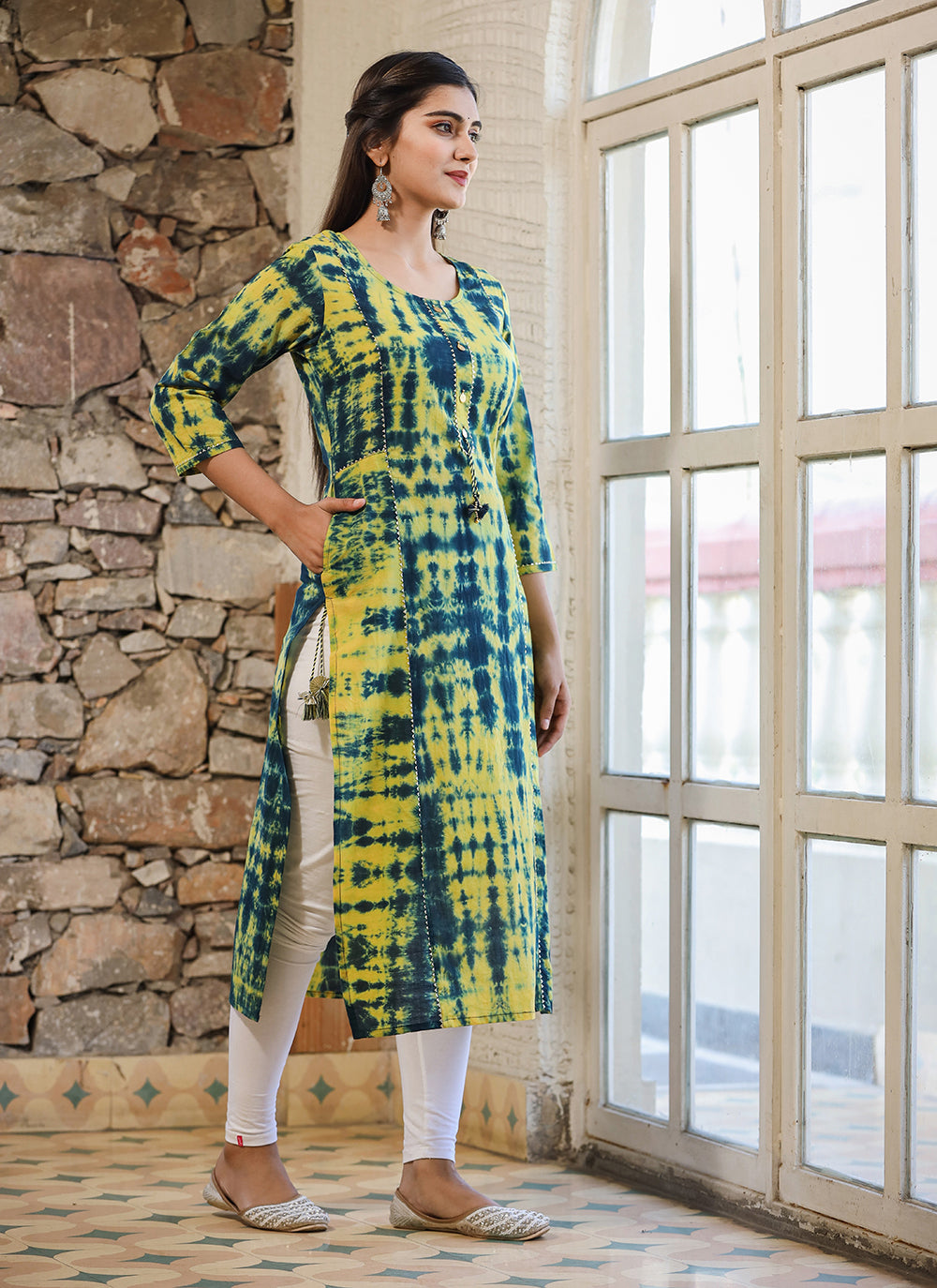 Kaajh Women's Green Shibori Tie Dye Cotton Casual Kurta - Distacart