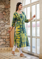 Kaajh Women's Green Shibori Tie Dye Cotton Casual Kurta - Distacart