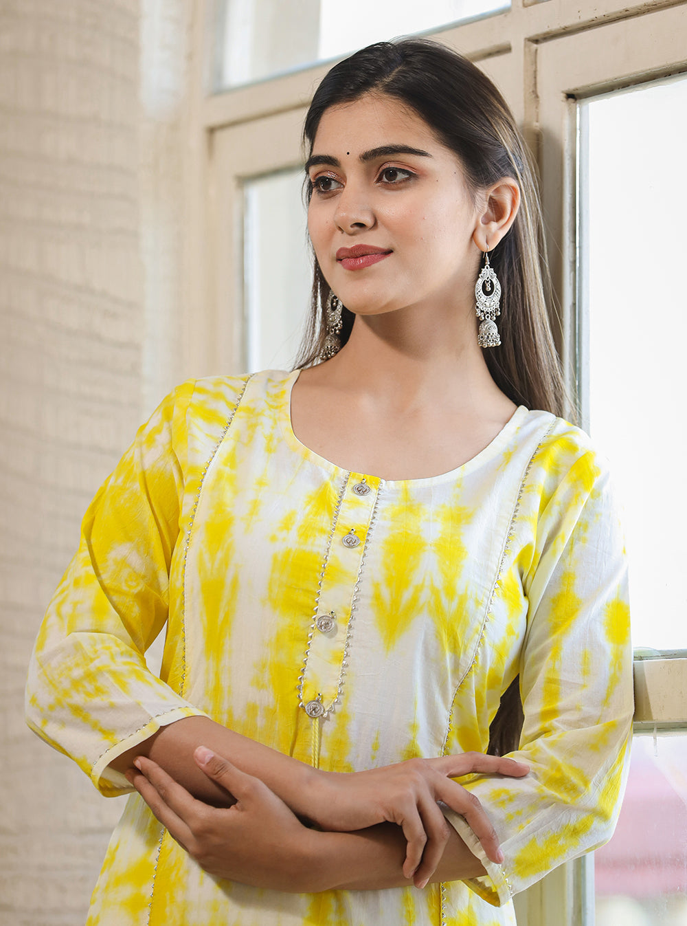 Kaajh Women's Yellow Shibori Tie Dye Cotton Casual Kurta - Distacart