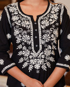 Kaajh Women's Black Lucknow Chikankari Kurta Set With Pant and Dupatta - Distacart