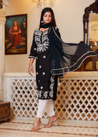 Kaajh Women's Black Lucknow Chikankari Kurta Set With Pant and Dupatta - Distacart