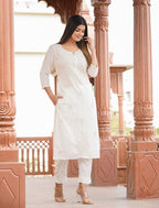 Kaajh Women's Off White Lucknow Chikankari Cotton Kurta Set With Dupatta - Distacart