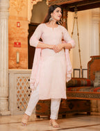 Kaajh Women's Peach Lucknow Chikankari Suit Set - Distacart