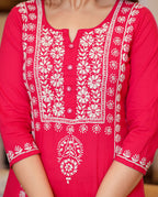 Kaajh Women's Pink Hand Embroidered Lucknow Chikankari Kurta Set With Dupatta - Distacart