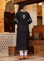 Kaajh Women's Black Lucknow Chikankari Kurta Pant Set With Dupatta - Distacart