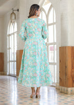 Kaajh Green Embroidered Cotton A-Line Kurta - Distacart