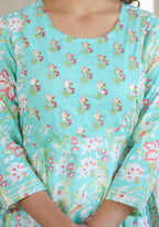 Kaajh Green Embroidered Cotton A-Line Kurta - Distacart