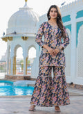 Kaajh Women's Grey Floral Printed Kurta With Sharara - Distacart
