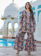 Kaajh Women's Grey Floral Printed Kurta With Sharara - Distacart