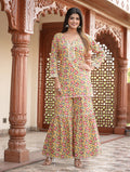 Kaajh Women's Yellow Floral Printed Kurta With Sharara - Distacart