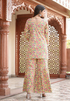 Kaajh Women's Yellow Floral Printed Kurta With Sharara - Distacart