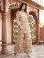 Kaajh Women's Yellow Floral Printed Kurta With Sharara - Distacart