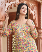Kaajh Women's Yellow Floral Printed Kurta With Sharara - Distacart