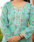 Kaajh Women's Green Floral Printed Kurta With Sharara - Distacart