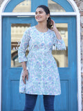 Kaajh White Floral Print Cotton Shirt Tunic - Distacart