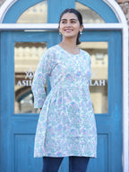 Kaajh White Floral Print Cotton Shirt Tunic - Distacart