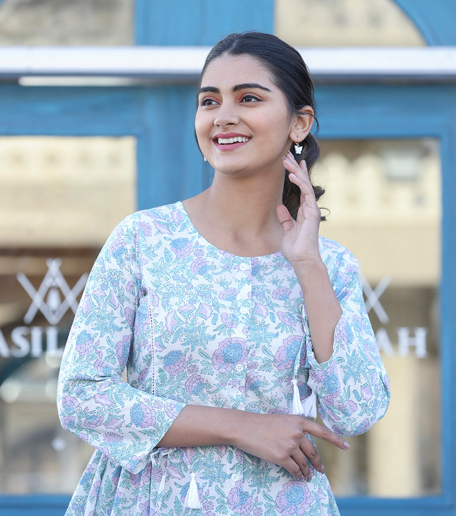 Kaajh White Floral Print Cotton Shirt Tunic - Distacart