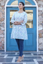 Kaajh White Floral Print Cotton Shirt Tunic - Distacart