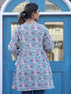 Kaajh White-Pink Floral Print Cotton Shirt Style Tunic - Distacart