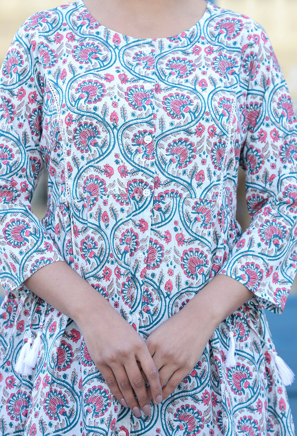 Kaajh White-Pink Floral Print Cotton Shirt Style Tunic - Distacart