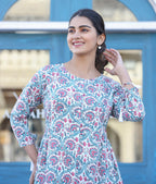 Kaajh White-Pink Floral Print Cotton Shirt Style Tunic - Distacart