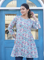 Kaajh White-Pink Floral Print Cotton Shirt Style Tunic - Distacart