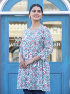 Kaajh White-Pink Floral Print Cotton Shirt Style Tunic - Distacart
