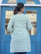 Kaajh White-Green Floral Print Cotton Shirt Style Tunic - Distacart