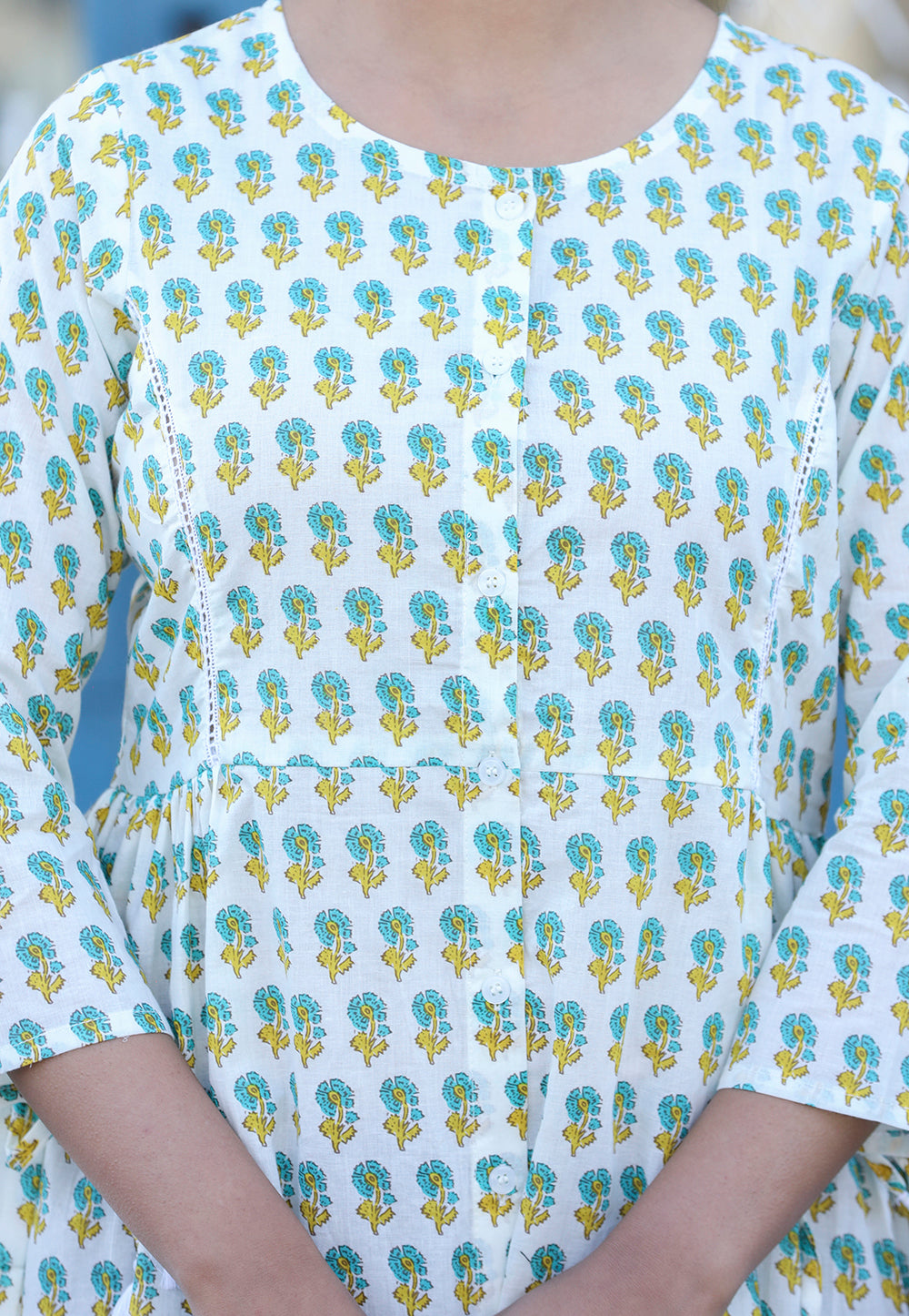 Kaajh White-Green Floral Print Cotton Shirt Style Tunic - Distacart