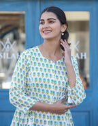 Kaajh White-Green Floral Print Cotton Shirt Style Tunic - Distacart