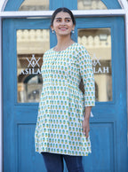 Kaajh White-Green Floral Print Cotton Shirt Style Tunic - Distacart