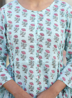 Kaajh Light Green Floral Print Cotton Shirt Style Tunic - Distacart