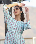 Kaajh Light Green Floral Print Cotton Shirt Style Tunic - Distacart