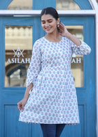 Kaajh White Floral Print Cotton Shirt Style Tunic - Distacart