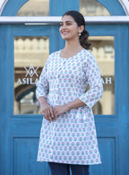 Kaajh White Floral Print Cotton Shirt Style Tunic - Distacart