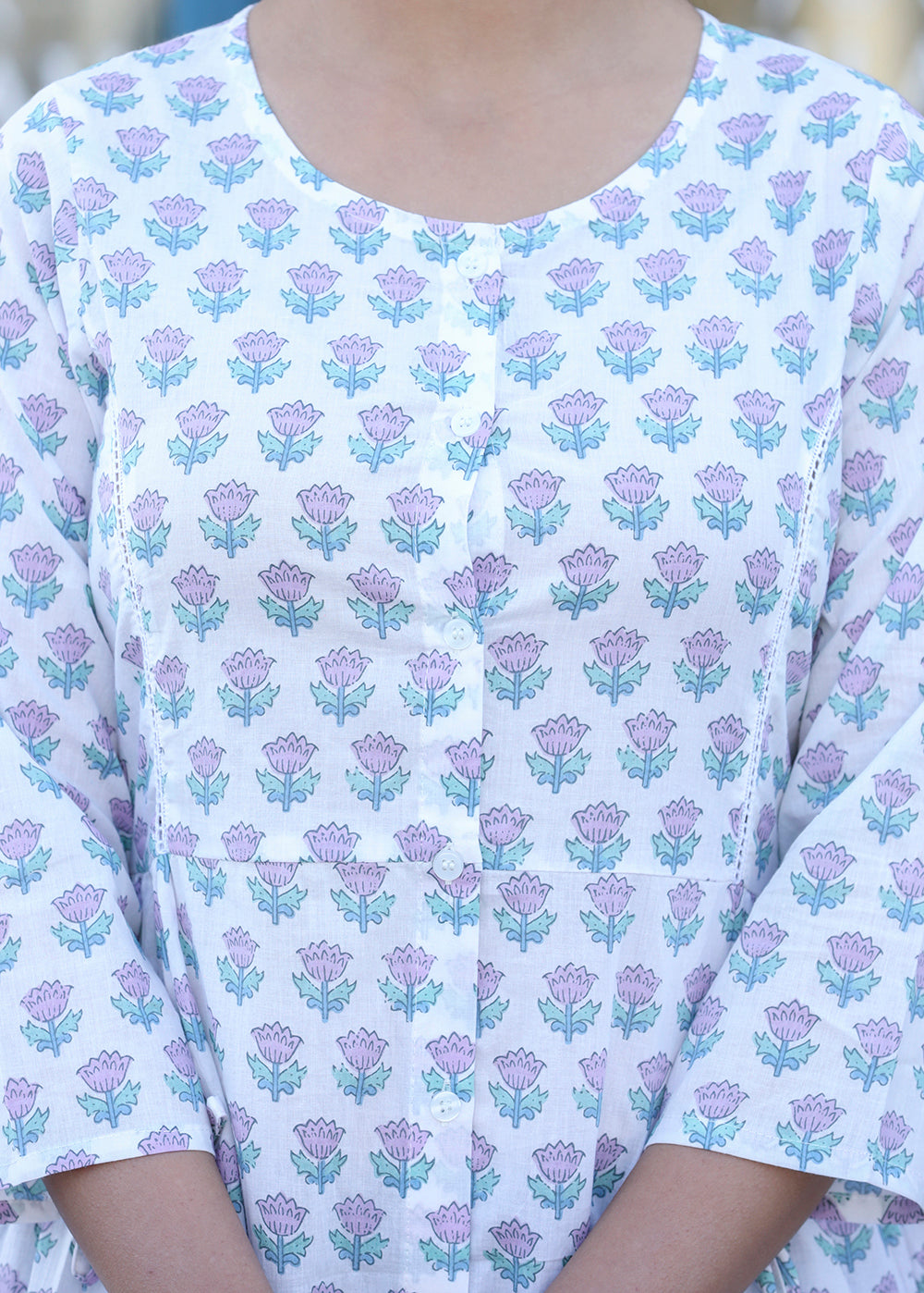 Kaajh White Floral Print Cotton Shirt Style Tunic - Distacart