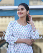 Kaajh White Floral Print Cotton Shirt Style Tunic - Distacart