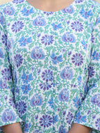 Kaajh White-Blue Floral Print Cotton Shirt Style Tunic - Distacart