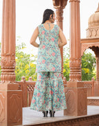 Kaajh Women's Turquoise Floral Printed Kurta With Sharara - Distacart