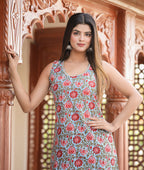 Kaajh Women's Sky Blue Floral Printed Kurta With Sharara - Distacart